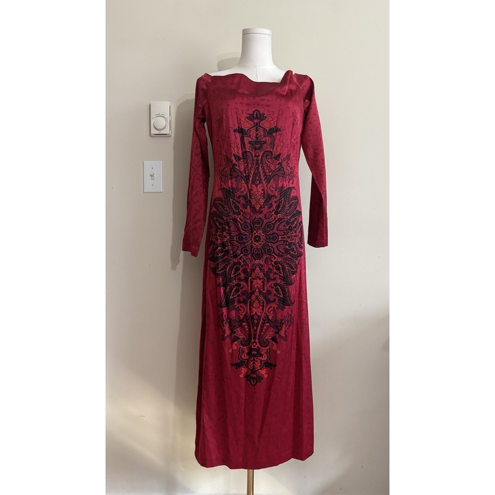 Vintage Y2K 100% Silk‎ Dress Gothic Sheri Bodell Size 12 Large Red Black Paisley